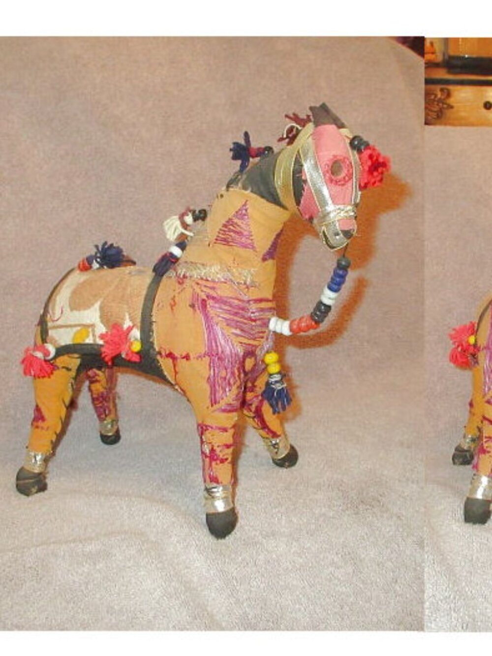 Vtg Indian Rajasthan Shisha Horse Figurine 11" Embroidered Paillettes Eclectic